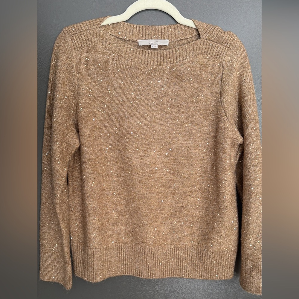 Women's Gold and Beige Sweater with Sparkle Detail
